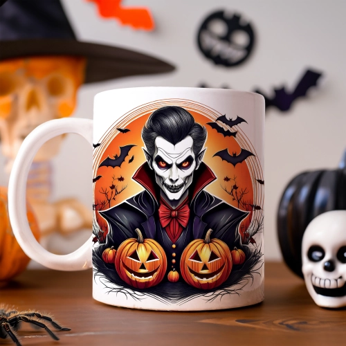 HALLOWEENOWY KUBEK 330ml NA HERBATĘ KAWĘ NA PREZENT WAMPIR DYNIE NIETOPERZE