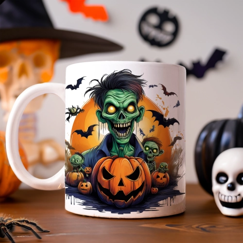 HALLOWEENOWY KUBEK 330ml NA HERBATĘ KAWĘ NA PREZENT WAMPIR ZOMBIE DYNIE NIETOPERZE