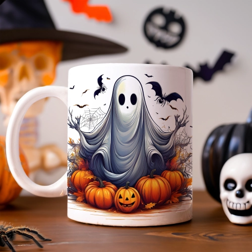 HALLOWEENOWY KUBEK 330ml NA HERBATĘ KAWĘ NA PREZENT DUCH DYNIE NIETOPERZE