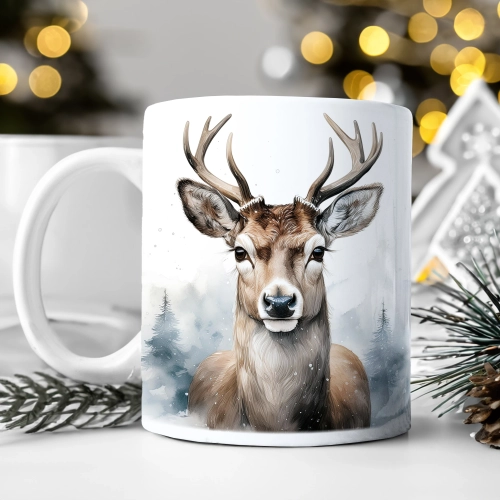 ZIMOWY KUBEK 330ml HERBATĘ KAWĘ PREZENT ŚWIĄTECZNY ŚWIĘTA RENIFER MIKOŁAJ