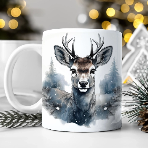 ZIMOWY KUBEK 330ml HERBATĘ KAWĘ PREZENT ŚWIĄTECZNY ŚWIĘTA RENIFER MIKOŁAJ