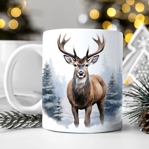 ZIMOWY KUBEK 330ml HERBATĘ KAWĘ PREZENT ŚWIĄTECZNY ŚWIĘTA RENIFER MIKOŁAJ