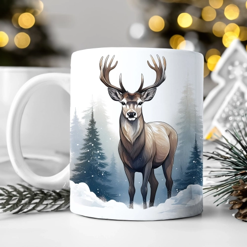 ZIMOWY KUBEK 330ml HERBATĘ KAWĘ PREZENT ŚWIĄTECZNY ŚWIĘTA RENIFER MIKOŁAJ