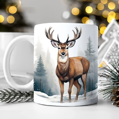 ZIMOWY KUBEK 330ml HERBATĘ KAWĘ PREZENT ŚWIĄTECZNY ŚWIĘTA RENIFER MIKOŁAJ