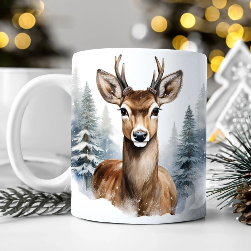 ZIMOWY KUBEK 330ml HERBATĘ KAWĘ PREZENT ŚWIĄTECZNY ŚWIĘTA RENIFER MIKOŁAJ