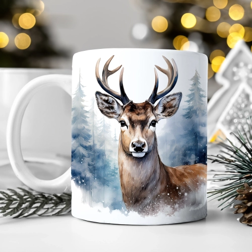 ZIMOWY KUBEK 330ml HERBATĘ KAWĘ PREZENT ŚWIĄTECZNY ŚWIĘTA RENIFER MIKOŁAJ