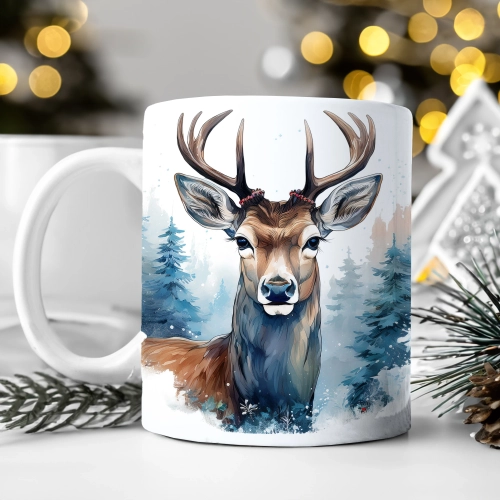 ZIMOWY KUBEK 330ml HERBATĘ KAWĘ PREZENT ŚWIĄTECZNY ŚWIĘTA RENIFER MIKOŁAJ