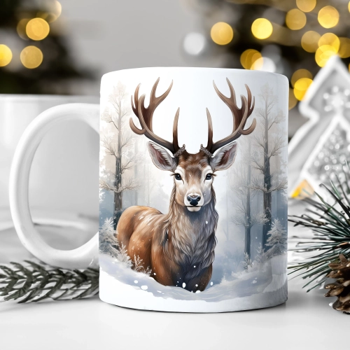 ZIMOWY KUBEK 330ml HERBATĘ KAWĘ PREZENT ŚWIĄTECZNY ŚWIĘTA RENIFER MIKOŁAJ