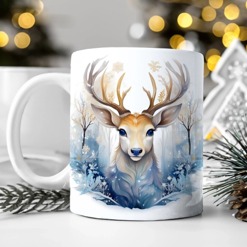 ZIMOWY KUBEK 330ml HERBATĘ KAWĘ PREZENT ŚWIĄTECZNY ŚWIĘTA RENIFER MIKOŁAJ