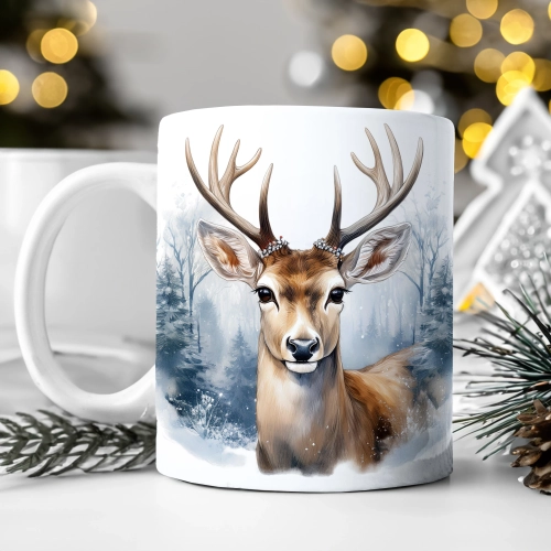 ZIMOWY KUBEK 330ml HERBATĘ KAWĘ PREZENT ŚWIĄTECZNY ŚWIĘTA RENIFER MIKOŁAJ