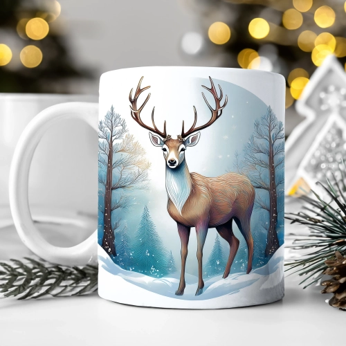 ZIMOWY KUBEK 330ml HERBATĘ KAWĘ PREZENT ŚWIĄTECZNY ŚWIĘTA RENIFER MIKOŁAJ