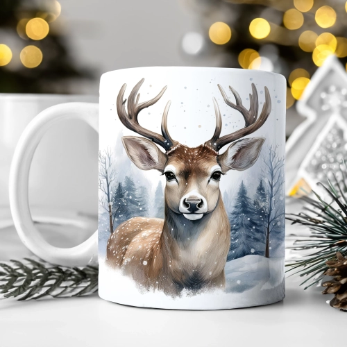 ZIMOWY KUBEK 330ml HERBATĘ KAWĘ PREZENT ŚWIĄTECZNY ŚWIĘTA RENIFER MIKOŁAJ