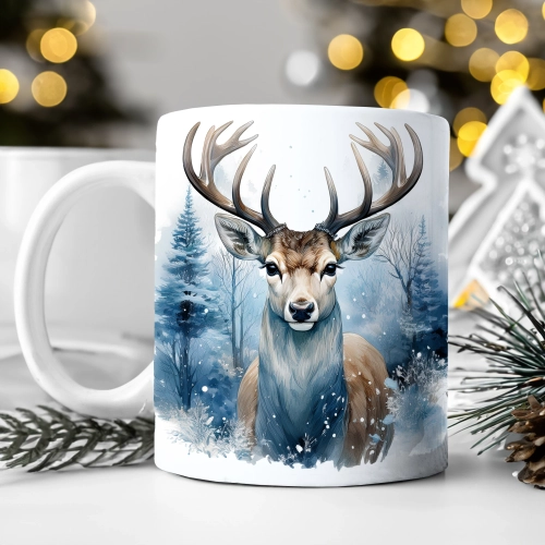 ZIMOWY KUBEK 330ml HERBATĘ KAWĘ PREZENT ŚWIĄTECZNY ŚWIĘTA RENIFER MIKOŁAJ