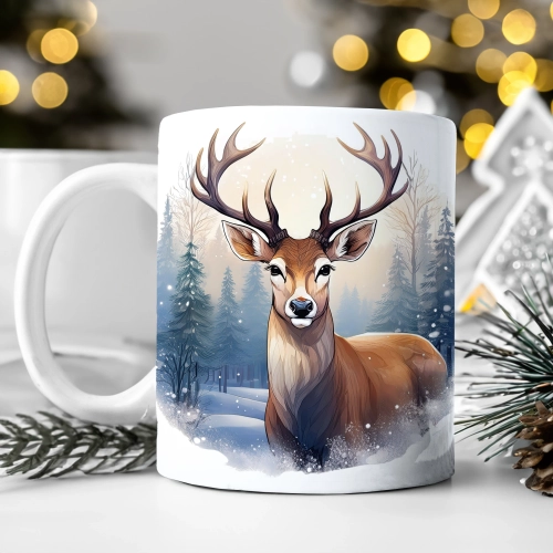 ZIMOWY KUBEK 330ml HERBATĘ KAWĘ PREZENT ŚWIĄTECZNY ŚWIĘTA RENIFER MIKOŁAJ