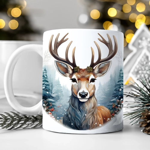 ZIMOWY KUBEK 330ml HERBATĘ KAWĘ PREZENT ŚWIĄTECZNY ŚWIĘTA RENIFER MIKOŁAJ