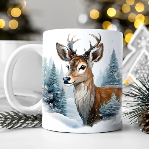 ZIMOWY KUBEK 330ml HERBATĘ KAWĘ PREZENT ŚWIĄTECZNY ŚWIĘTA RENIFER MIKOŁAJ