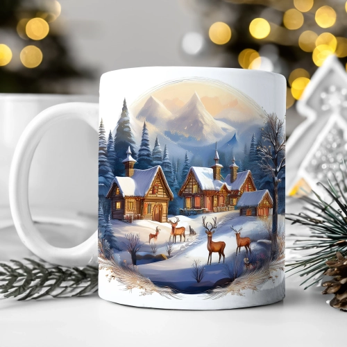 ZIMOWY KUBEK 330ml HERBATĘ KAWĘ PREZENT ŚWIĄTECZNY ŚWIĘTA RENIFER MIKOŁAJ