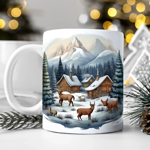 ZIMOWY KUBEK 330ml HERBATĘ KAWĘ PREZENT ŚWIĄTECZNY ŚWIĘTA RENIFER MIKOŁAJ