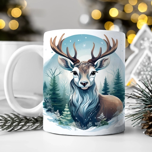 ZIMOWY KUBEK 330ml HERBATĘ KAWĘ PREZENT ŚWIĄTECZNY ŚWIĘTA RENIFER MIKOŁAJ