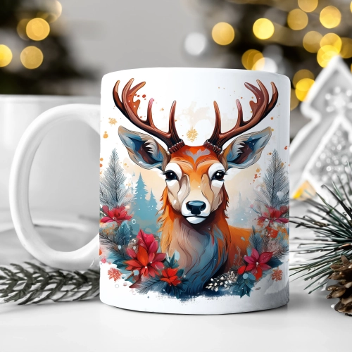 ZIMOWY KUBEK 330ml HERBATĘ KAWĘ PREZENT ŚWIĄTECZNY ŚWIĘTA RENIFER MIKOŁAJ