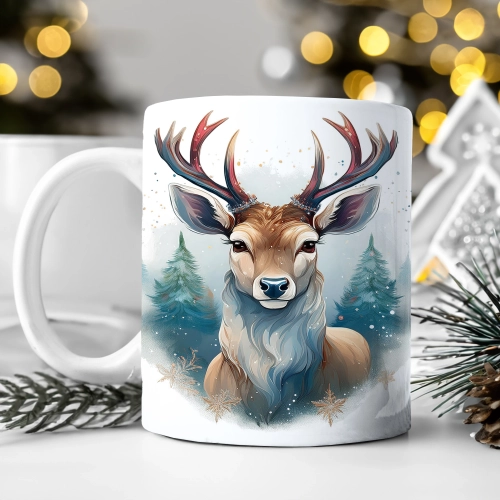 ZIMOWY KUBEK 330ml HERBATĘ KAWĘ PREZENT ŚWIĄTECZNY ŚWIĘTA RENIFER MIKOŁAJ