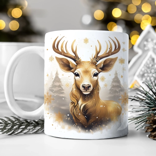 ZIMOWY KUBEK 330ml HERBATĘ KAWĘ PREZENT ŚWIĄTECZNY ŚWIĘTA RENIFER MIKOŁAJ