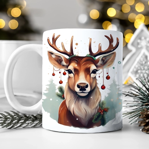 ZIMOWY KUBEK 330ml HERBATĘ KAWĘ PREZENT ŚWIĄTECZNY ŚWIĘTA RENIFER MIKOŁAJ