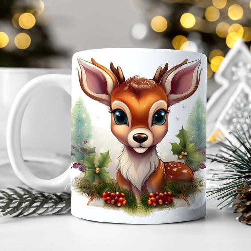 ZIMOWY KUBEK 330ml HERBATĘ KAWĘ PREZENT ŚWIĄTECZNY ŚWIĘTA RENIFER MIKOŁAJ