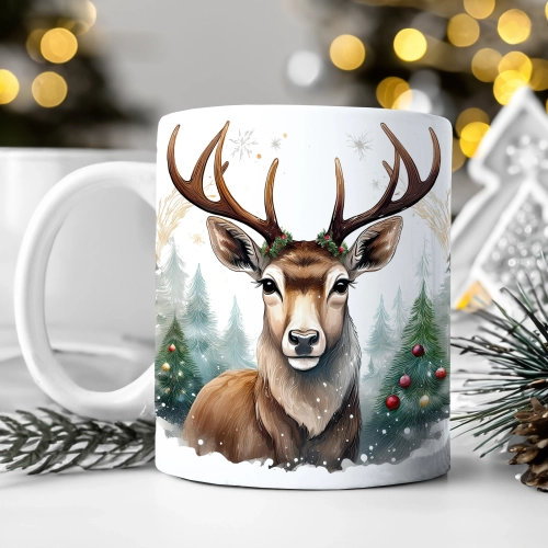 ZIMOWY KUBEK 330ml HERBATĘ KAWĘ PREZENT ŚWIĄTECZNY ŚWIĘTA RENIFER MIKOŁAJ