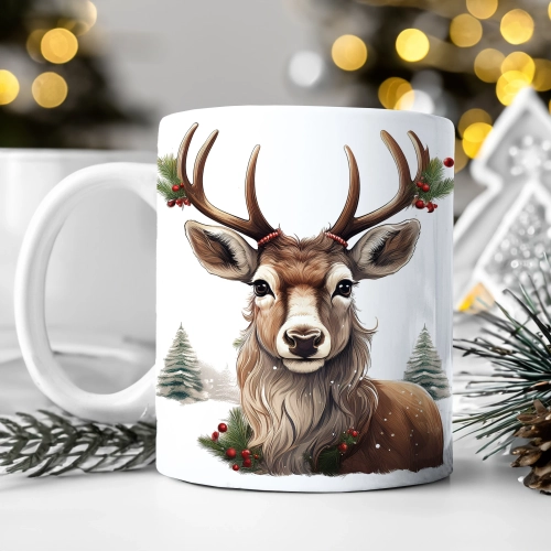 ZIMOWY KUBEK 330ml HERBATĘ KAWĘ PREZENT ŚWIĄTECZNY ŚWIĘTA RENIFER MIKOŁAJ