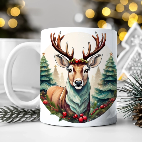 ZIMOWY KUBEK 330ml HERBATĘ KAWĘ PREZENT ŚWIĄTECZNY ŚWIĘTA RENIFER MIKOŁAJ