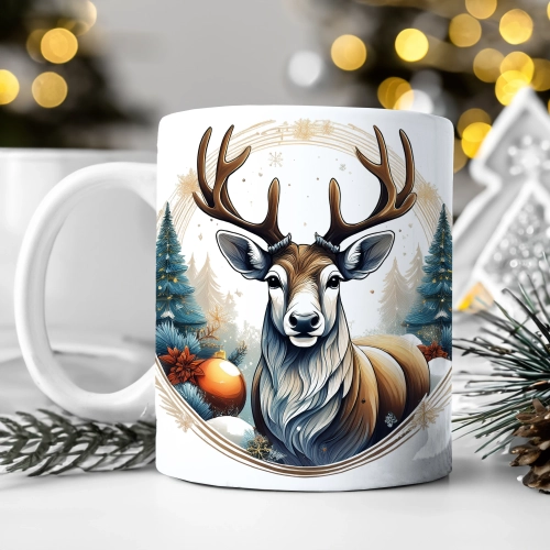 ZIMOWY KUBEK 330ml HERBATĘ KAWĘ PREZENT ŚWIĄTECZNY ŚWIĘTA RENIFER MIKOŁAJ