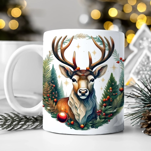 ZIMOWY KUBEK 330ml HERBATĘ KAWĘ PREZENT ŚWIĄTECZNY ŚWIĘTA RENIFER MIKOŁAJ