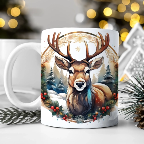 ZIMOWY KUBEK 330ml HERBATĘ KAWĘ PREZENT ŚWIĄTECZNY ŚWIĘTA RENIFER MIKOŁAJ