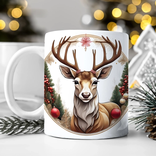 ZIMOWY KUBEK 330ml HERBATĘ KAWĘ PREZENT ŚWIĄTECZNY ŚWIĘTA RENIFER MIKOŁAJ