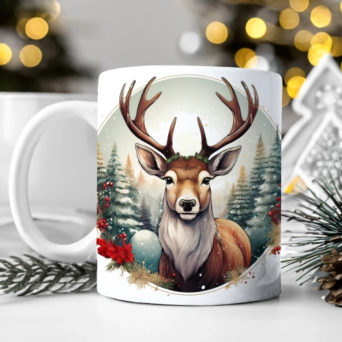 ZIMOWY KUBEK 330ml HERBATĘ KAWĘ PREZENT ŚWIĄTECZNY ŚWIĘTA RENIFER MIKOŁAJ