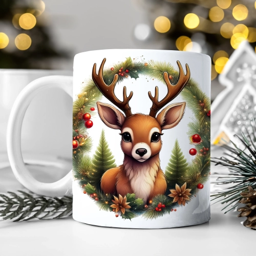 ZIMOWY KUBEK 330ml HERBATĘ KAWĘ PREZENT ŚWIĄTECZNY ŚWIĘTA RENIFER MIKOŁAJ