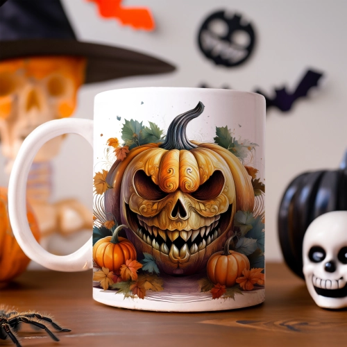 HALLOWEENOWY KUBEK 330ml NA HERBATĘ KAWĘ NA PREZENT STRASZNY DYNIA
