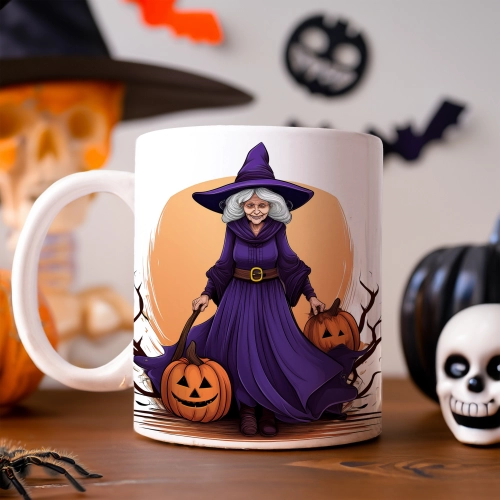HALLOWEENOWY KUBEK 330ml NA HERBATĘ KAWĘ NA PREZENT CZARODZIEJKA WIEDŹMA CZAROWNICA