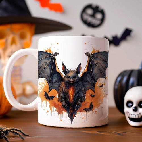 HALLOWEENOWY KUBEK 330ml NA HERBATĘ KAWĘ NA PREZENT NIETOPERZ