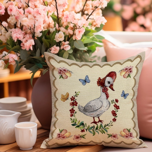POSZEWKA WIELKANOCNA 45x45 GOBELINOWA VINTAGE GĘŚ GĄSKA DEKORACYJNA PISANKI