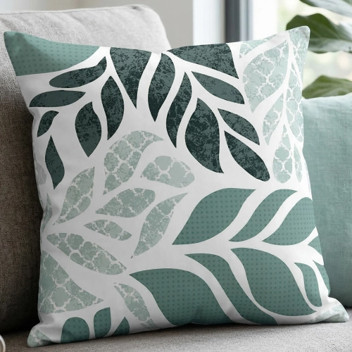 Ozdobna poszewka na jasiek we wzór Eukaliptusowy Sen na kanapie