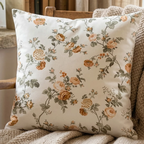 Ozdobna poszewka na jasiek we wzór Różany Ogród na fotelu