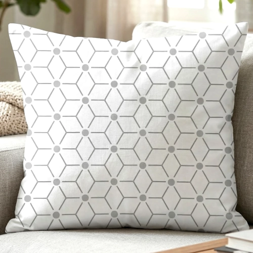 Ozdobna poszewka na jasiek we wzór Szary Heksagon na kanapie