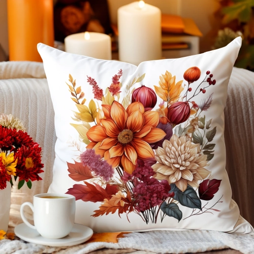 POSZEWKA DEKORACYJNA JESIENNA VELVET 40x40 WELUROWA JESIEŃ KWIATY