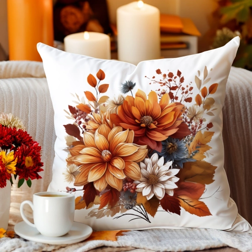 POSZEWKA DEKORACYJNA JESIENNA VELVET 40x40 WELUROWA JESIEŃ KWIATY