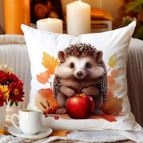 POSZEWKA DEKORACYJNA JESIENNA VELVET 40x40 WELUROWA JESIEŃ JEŻ