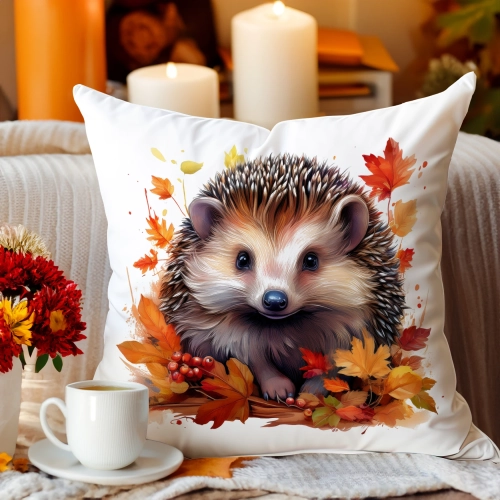 POSZEWKA DEKORACYJNA JESIENNA VELVET 40x40 WELUROWA JESIEŃ JEŻ