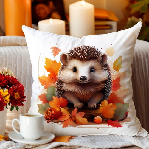 POSZEWKA DEKORACYJNA JESIENNA VELVET 40x40 WELUROWA JESIEŃ JEŻ