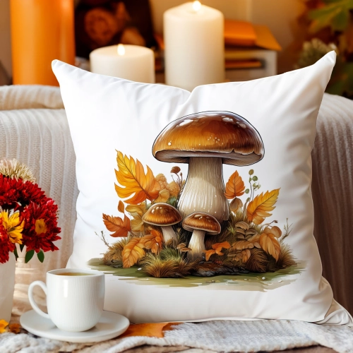 POSZEWKA DEKORACYJNA JESIENNA VELVET 40x40 WELUROWA JESIEŃ GRZYBY